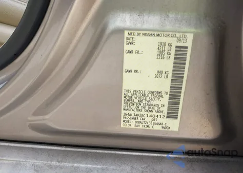 2014 Nissan Altima 2.5 Sv из США, поврежденный, VIN 1N4AL3AP2EC140412